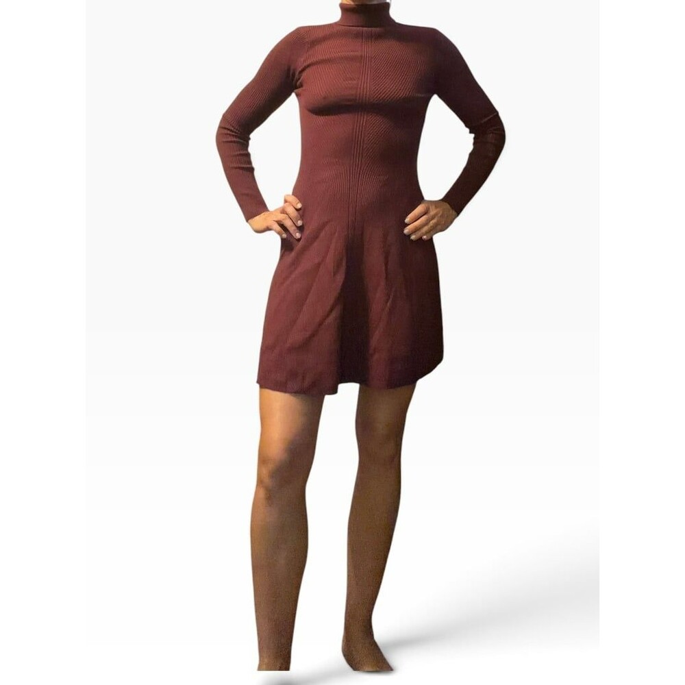 New Dress forum burgundy turtle neck, A line skater long sleeve sweater dress